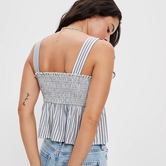 American Eagle Tie-Front‎ Babydoll Sleeveless Striped Blue Blouse Womens XL - Picture 2 of 13